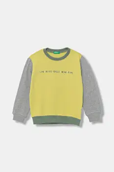 United Colors of Benetton hanorac de bumbac pentru copii culoarea galben, cu imprimeu, 3J70G10JY imagine