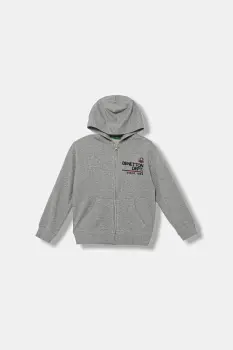 United Colors of Benetton hanorac de bumbac pentru copii culoarea gri, cu gluga, cu imprimeu, 3J68C505C imagine