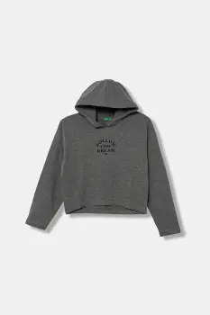 United Colors of Benetton hanorac de bumbac pentru copii culoarea gri, cu gluga, cu imprimeu, 3NBMC2053 imagine