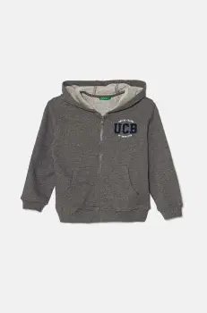 United Colors of Benetton hanorac de bumbac pentru copii culoarea gri, cu gluga, modelator, 3J68G5034 imagine