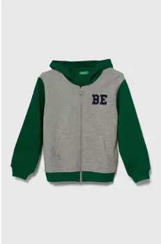 United Colors of Benetton hanorac de bumbac pentru copii culoarea gri, cu gluga, modelator imagine