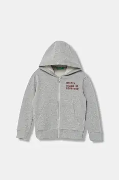 United Colors of Benetton hanorac de bumbac pentru copii culoarea gri, cu gluga, uni, 3J68G503V imagine