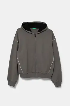 United Colors of Benetton hanorac de bumbac pentru copii culoarea gri, cu gluga, uni, 3UNIC504T imagine