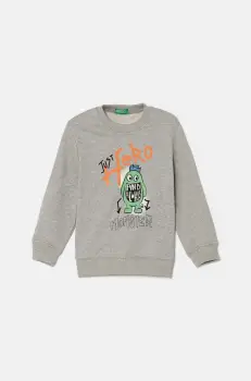 United Colors of Benetton hanorac de bumbac pentru copii culoarea gri, cu imprimeu, 3FWYG10FN imagine