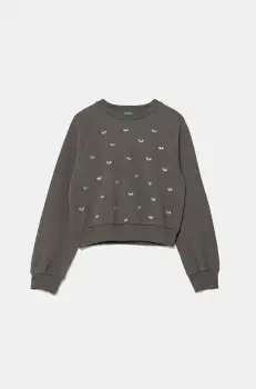 United Colors of Benetton hanorac de bumbac pentru copii culoarea gri, cu imprimeu, 3J70C10O2 imagine