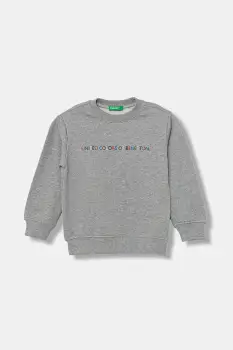 United Colors of Benetton hanorac de bumbac pentru copii culoarea gri, cu imprimeu, 3J70G10JY imagine