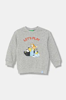 United Colors of Benetton hanorac de bumbac pentru copii culoarea gri, cu imprimeu, 3J70G10KF imagine