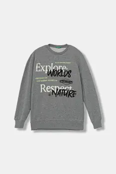 United Colors of Benetton hanorac de bumbac pentru copii culoarea gri, uni, 3J68C10QK imagine