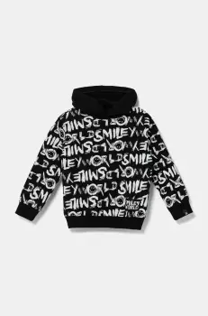 United Colors of Benetton hanorac de bumbac pentru copii culoarea negru, cu gluga, cu imprimeu, 34GTC204K imagine