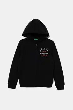 United Colors of Benetton hanorac de bumbac pentru copii culoarea negru, cu gluga, cu imprimeu, 3J68C505C imagine