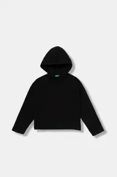 United Colors of Benetton hanorac de bumbac pentru copii culoarea negru, cu gluga, cu imprimeu, 3NBMC2053 imagine