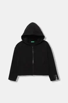 United Colors of Benetton hanorac de bumbac pentru copii culoarea negru, cu gluga, uni, 3NBMC505E imagine