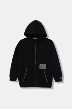 United Colors of Benetton hanorac de bumbac pentru copii culoarea negru, cu gluga, uni, 3NBMC505H imagine