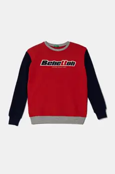 United Colors of Benetton hanorac de bumbac pentru copii culoarea rosu, cu gluga, cu imprimeu, 3J68C10N2 imagine