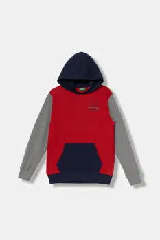 United Colors of Benetton hanorac de bumbac pentru copii culoarea rosu, cu gluga, cu imprimeu, 3J68C204V imagine