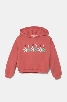 United Colors of Benetton hanorac de bumbac pentru copii culoarea roz, cu gluga, cu imprimeu, 3J68C204D imagine