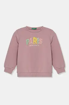 United Colors of Benetton hanorac de bumbac pentru copii culoarea roz, cu imprimeu, 3J68G10J0 imagine