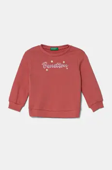 United Colors of Benetton hanorac de bumbac pentru copii culoarea roz, cu imprimeu, 3J70G10HX imagine