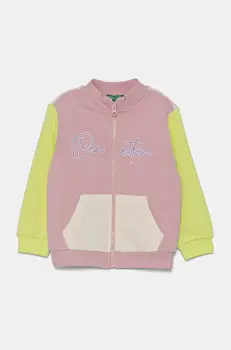 United Colors of Benetton hanorac de bumbac pentru copii culoarea roz, cu imprimeu, 3J70G503N imagine
