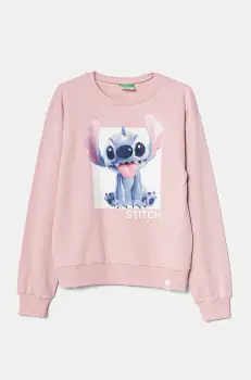 United Colors of Benetton hanorac de bumbac pentru copii culoarea roz, cu imprimeu, 3PQMC10MU imagine