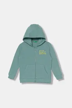 United Colors of Benetton hanorac de bumbac pentru copii culoarea turcoaz, cu gluga, uni, 3J68G503V imagine