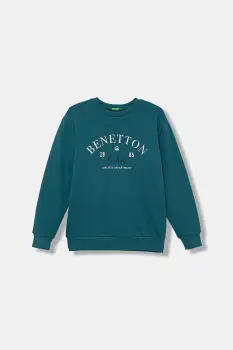 United Colors of Benetton hanorac de bumbac pentru copii culoarea turcoaz, cu imprimeu, 3J68C10PZ imagine