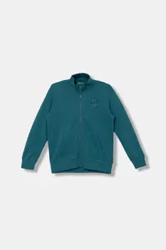 United Colors of Benetton hanorac de bumbac pentru copii culoarea turcoaz, cu imprimeu, 3J68C501B imagine