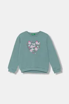 United Colors of Benetton hanorac de bumbac pentru copii culoarea turcoaz, cu imprimeu, 3J68G10K3 imagine