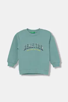United Colors of Benetton hanorac de bumbac pentru copii culoarea turcoaz, cu imprimeu, 3J70G10JY imagine