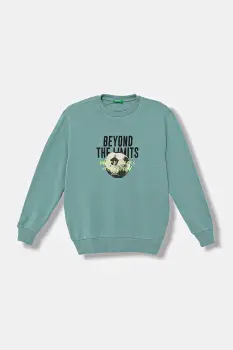 United Colors of Benetton hanorac de bumbac pentru copii culoarea turcoaz, uni, 3J68C10QK imagine