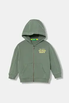 United Colors of Benetton hanorac de bumbac pentru copii culoarea verde, cu gluga, cu imprimeu, 33NVG5041 imagine