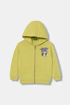 United Colors of Benetton hanorac de bumbac pentru copii culoarea verde, cu gluga, cu imprimeu, 33NVG5041 imagine