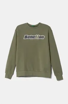 United Colors of Benetton hanorac de bumbac pentru copii culoarea verde, cu gluga, cu imprimeu, 3J68C10N2 imagine