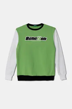 United Colors of Benetton hanorac de bumbac pentru copii culoarea verde, cu gluga, cu imprimeu, 3J68C10N2 imagine