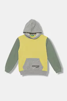 United Colors of Benetton hanorac de bumbac pentru copii culoarea verde, cu gluga, cu imprimeu, 3J68C204V imagine