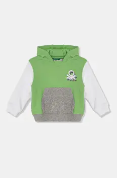 United Colors of Benetton hanorac de bumbac pentru copii culoarea verde, cu gluga, cu imprimeu, 3J68G2011 imagine