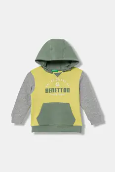 United Colors of Benetton hanorac de bumbac pentru copii culoarea verde, cu gluga, cu model, 3J68G2014 imagine