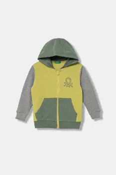 United Colors of Benetton hanorac de bumbac pentru copii culoarea verde, cu gluga, uni, 3J68G503V imagine