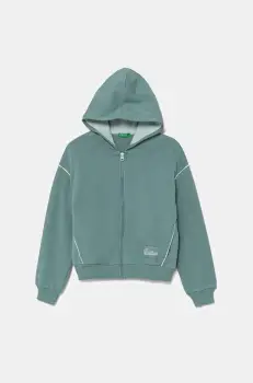 United Colors of Benetton hanorac de bumbac pentru copii culoarea verde, cu gluga, uni, 3UNIC504T imagine