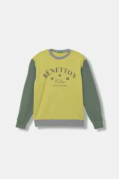 United Colors of Benetton hanorac de bumbac pentru copii culoarea verde, cu imprimeu, 3J68C10PZ imagine
