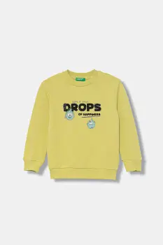 United Colors of Benetton hanorac de bumbac pentru copii culoarea verde, cu imprimeu, 3J68G10KN imagine