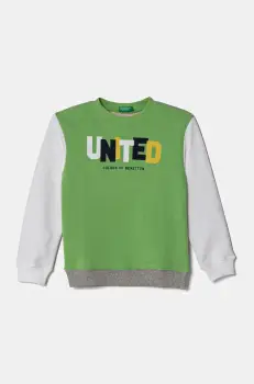 United Colors of Benetton hanorac de bumbac pentru copii culoarea verde, cu imprimeu, 3J70G10HW imagine