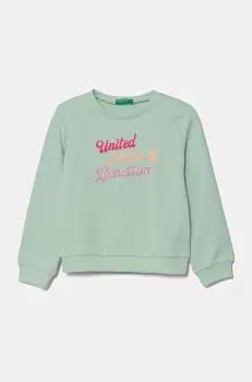 United Colors of Benetton hanorac de bumbac pentru copii culoarea verde, cu imprimeu, 3J70G10HX imagine