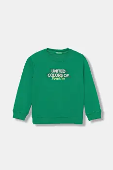 United Colors of Benetton hanorac de bumbac pentru copii culoarea verde, cu imprimeu, 3J70G10JY imagine