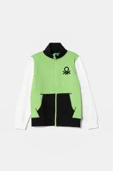United Colors of Benetton hanorac de bumbac pentru copii culoarea verde, neted, 3J68C501B imagine