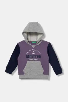 United Colors of Benetton hanorac de bumbac pentru copii culoarea violet, cu gluga, cu model, 3J68G2014 imagine