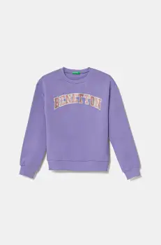 United Colors of Benetton hanorac de bumbac pentru copii culoarea violet, cu imprimeu, 3J68C10MX imagine