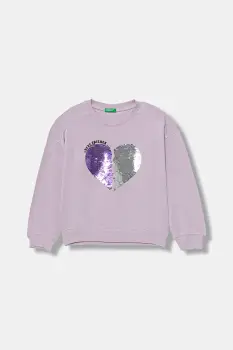 United Colors of Benetton hanorac de bumbac pentru copii culoarea violet, cu imprimeu, 3J68C10QI imagine