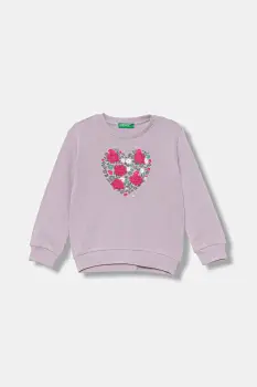 United Colors of Benetton hanorac de bumbac pentru copii culoarea violet, cu imprimeu, 3J68G10K3 imagine