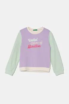 United Colors of Benetton hanorac de bumbac pentru copii culoarea violet, cu imprimeu, 3J70G10HX imagine